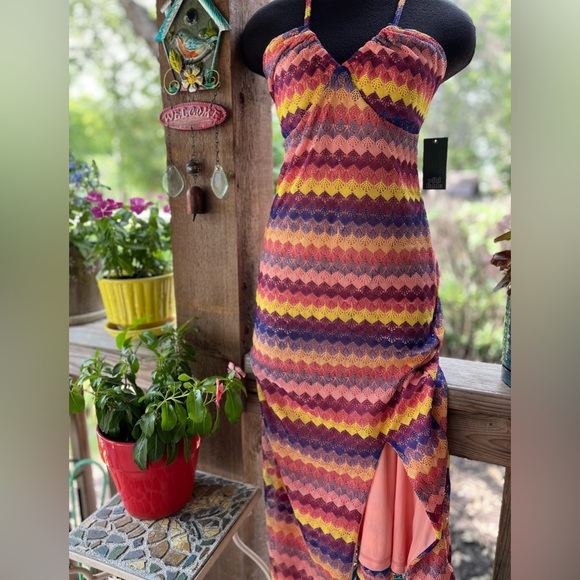 wild fable Dresses & Skirts - Wild Fable Halter Multi-Color Lace Overlay Strappy Backside Maxi Dress NWT M